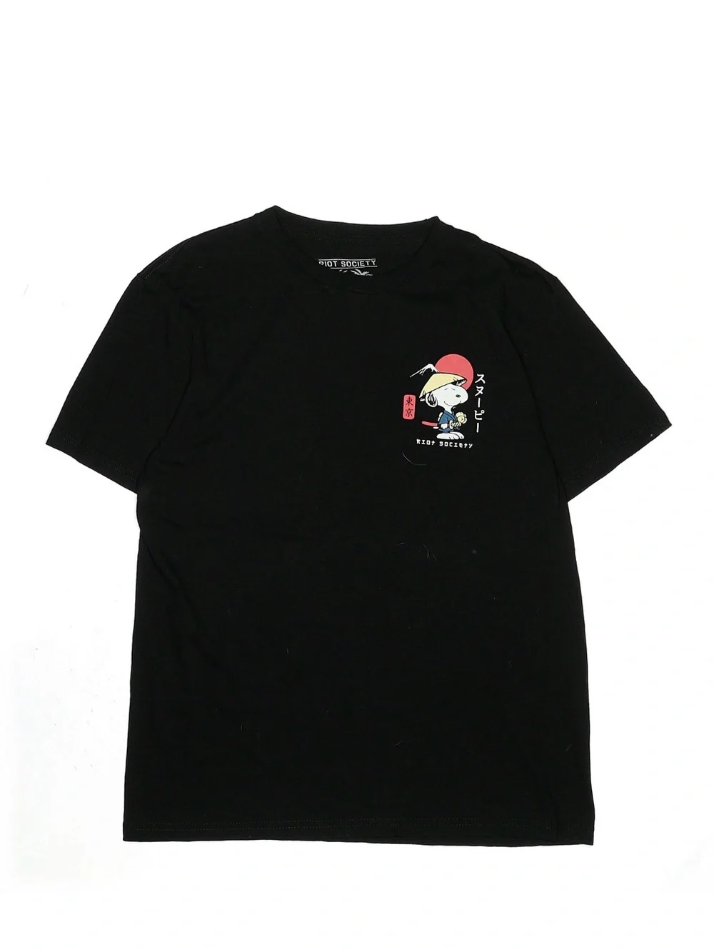 Black Graphic Tee with Snoopy Character Print